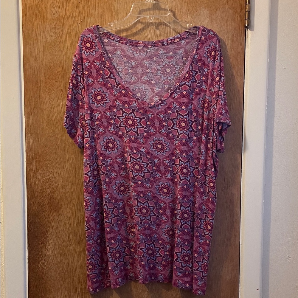 Mudd Mandala Print V-Neck Blouse - Pink and Blue